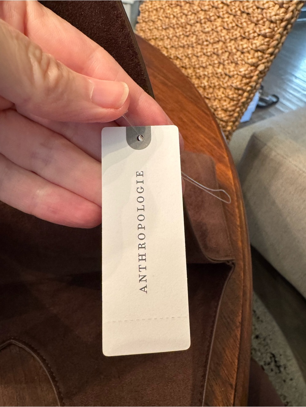 Anthropologie Faux-Suede Gilded Handle Tote Bag — Chocolate NWT - Picture 8 of 13